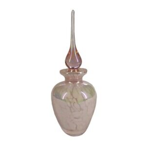 Iridescent Pink Glass Perfume Bottle with Flame Tip Stopper 6 inches
